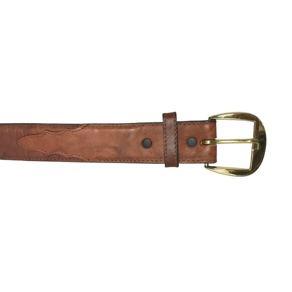 TONY LAMA Mens Brown Leather Ranger Belt Size 38 Brass Buckle NEW - Picture 3 of 6